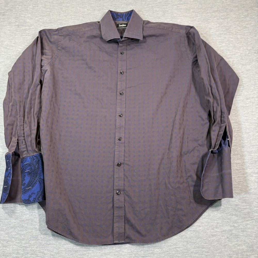 Neiman Marcus Dress Shirt Men XXL Purple Button Up Long Sleeve Geometric Paisley